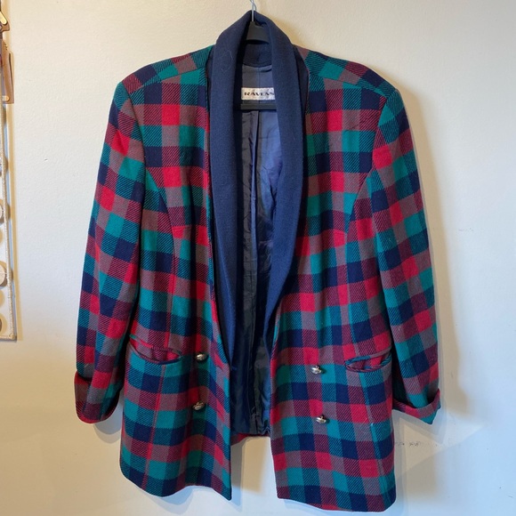 Vintage Jackets & Blazers - Vintage made in Romania lambs wool checkered oversized pea coat…